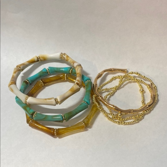 Stacking set - Turquoise/Teal, Browns, Creams and Gold Tones - Bamboo Themed - Picture 1 of 4
